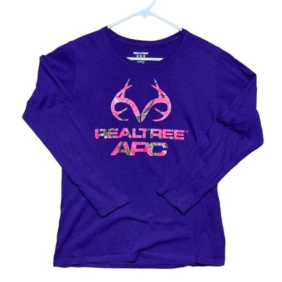 Realtree APC Womens Long‎ Sleeve T Shirt M Graphics Logo Purple Pink Cotton - Picture 1 of 6